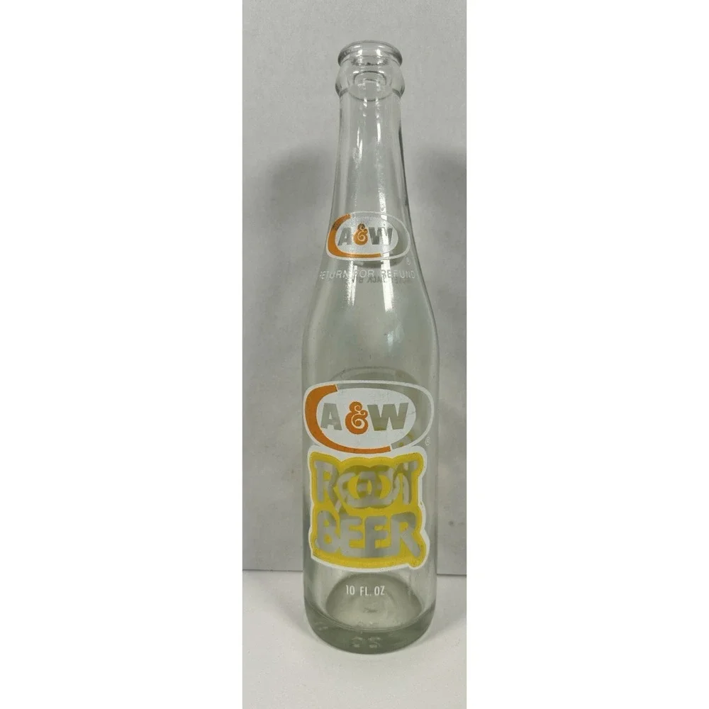 Vintage Glass A&W Root Beer Pint Bottle 16oz Soda Pop Drink 1970s